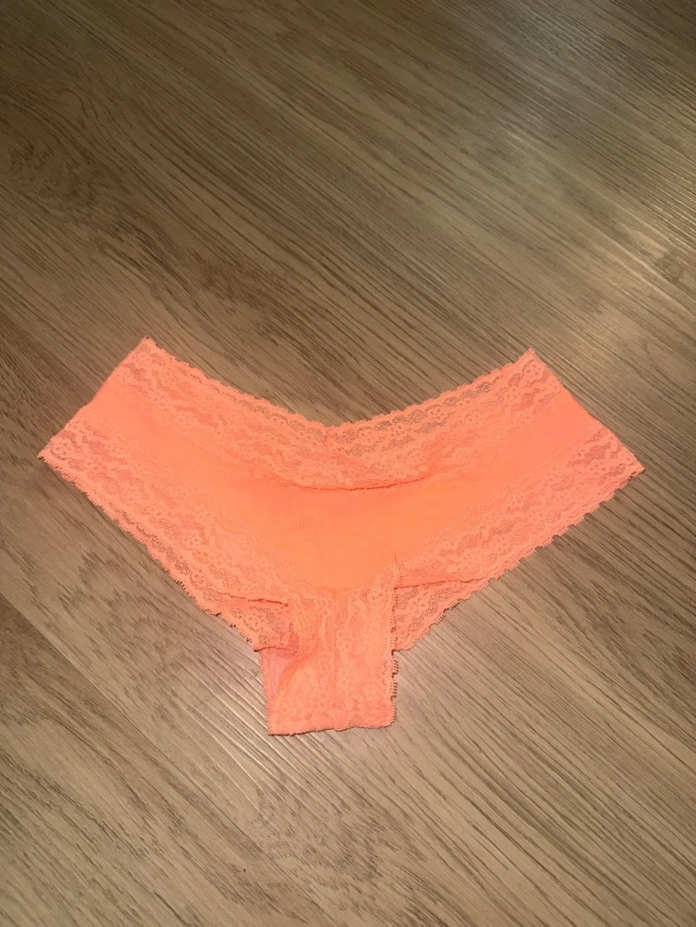 VS Neon Coral Coquette Lace Trim Cheeky Culotte Panties Y2K Barbiecore